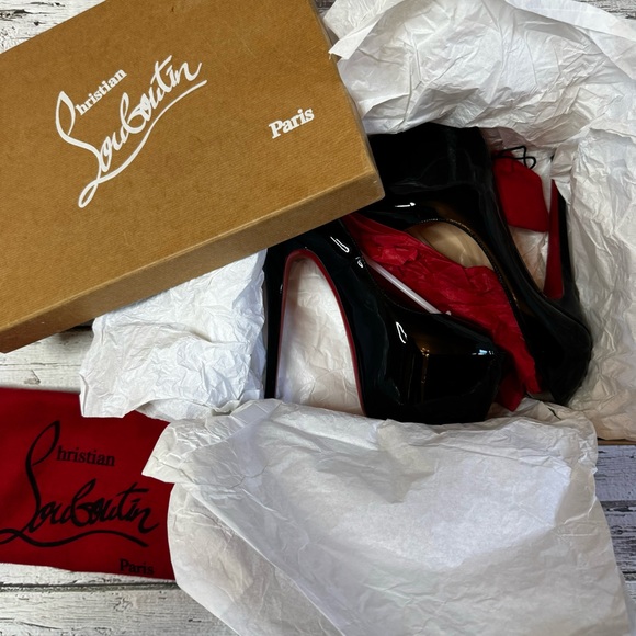 Christian Louboutin Highness Black Patent Platform Heels – Peep Toe, Size 39/9 - Picture 12 of 13
